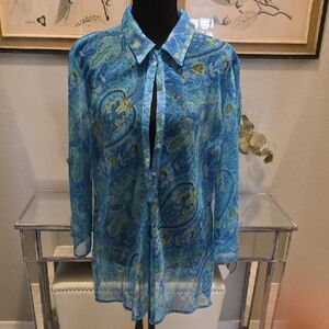 Aura Blue and Green Paisley Button Down Shirt